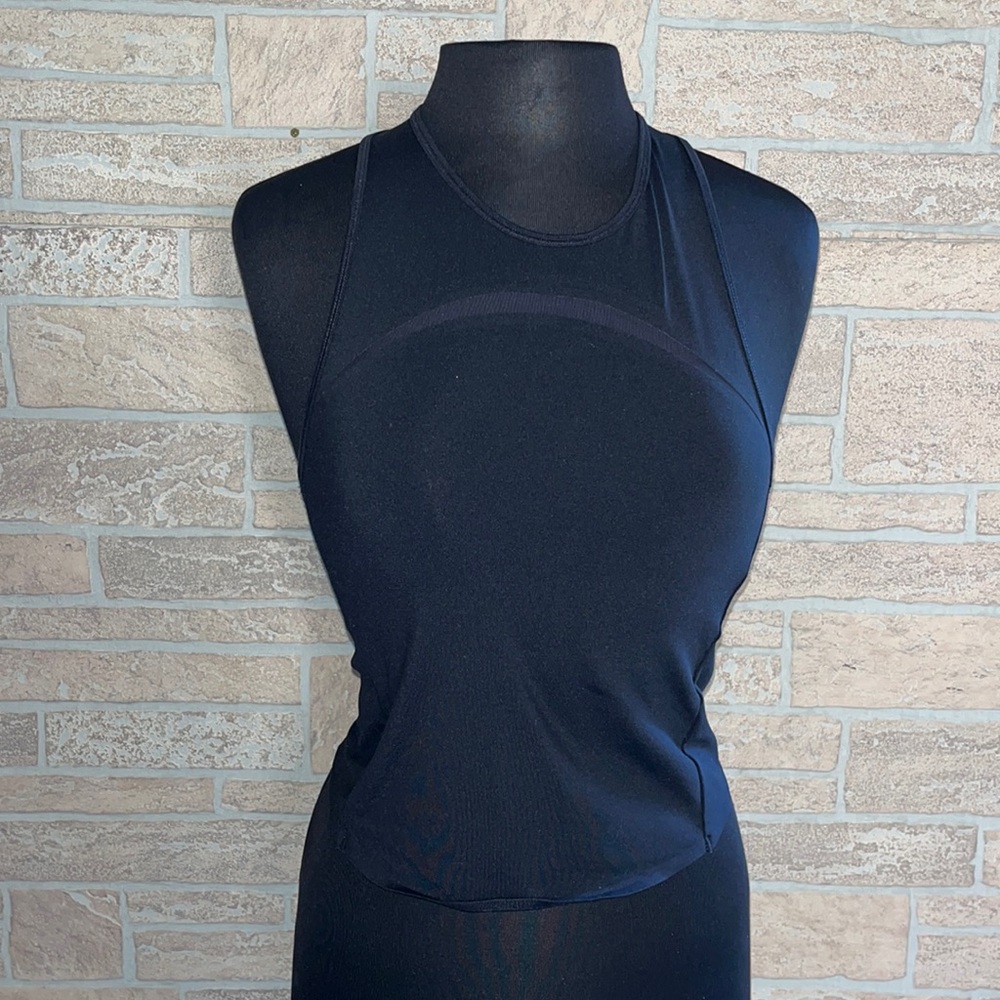 ATHLETA Sports Bra/ Crop Top Tank Size Small Black with Sheer Back